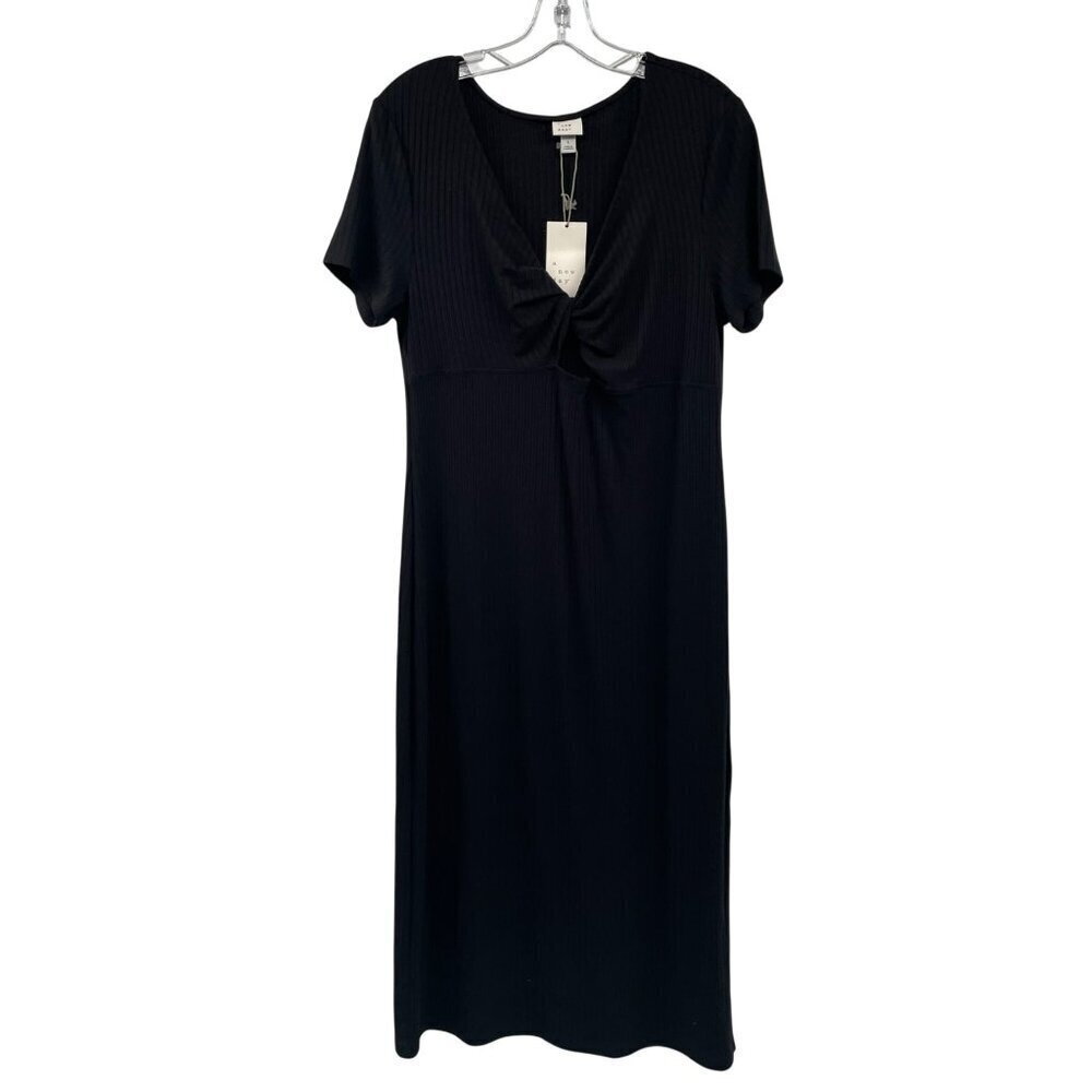 A New Day Womens Midi Dress Short Sleeve Cut Out Ribbed Black Size Large New